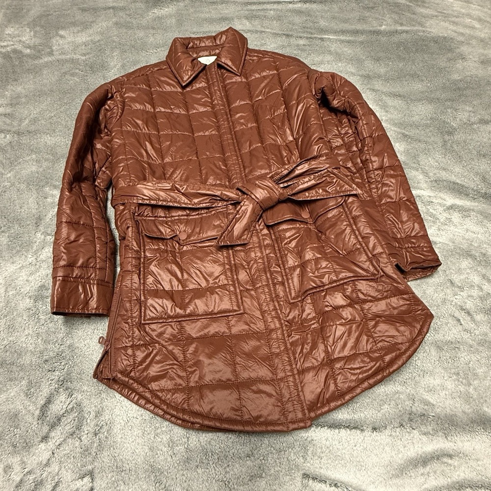 Offline by Aerie Button Up Puffer Coat Womens XXS Rust Mauve Belted Quilted